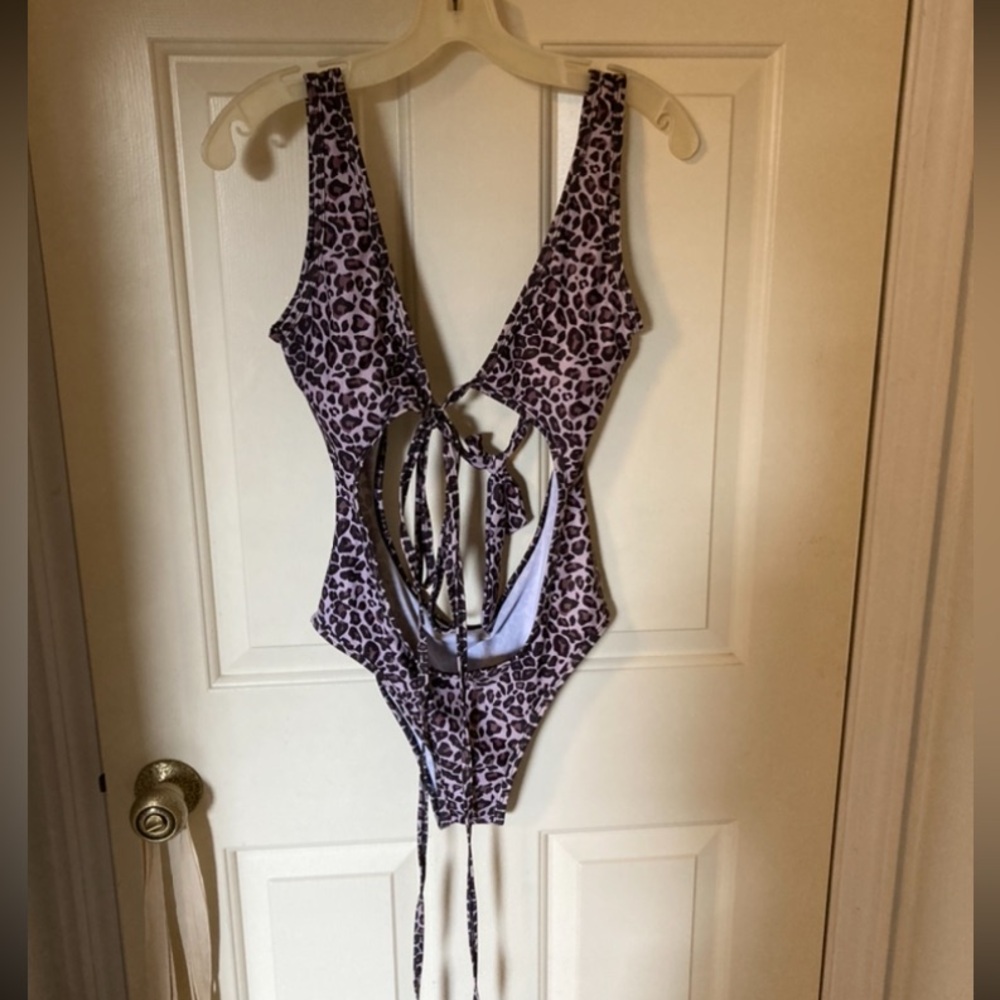 Cheetah print one piece cut out swim suit